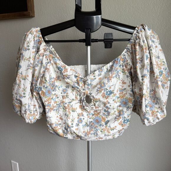 Abercrombie & Fitch Ditsy Floral Lined Puff Balloon Sleeve Crop Top - Size M - Picture 2 of 5